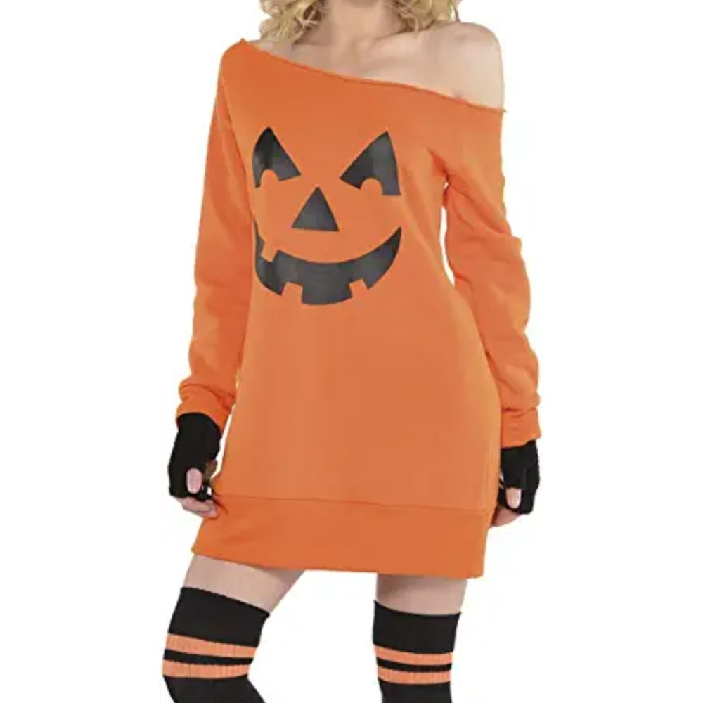 Pumpkin Off Shoulder Tunic - Adult Standard Size, Orange, Halloween